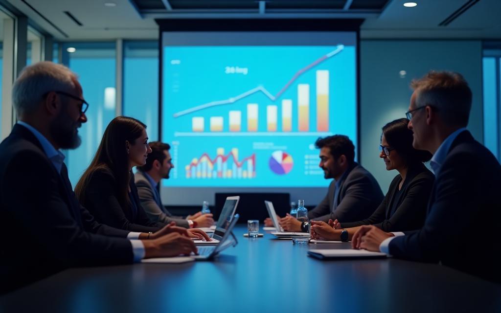 Eコマースの成功を示すビジネスミーティングの画像